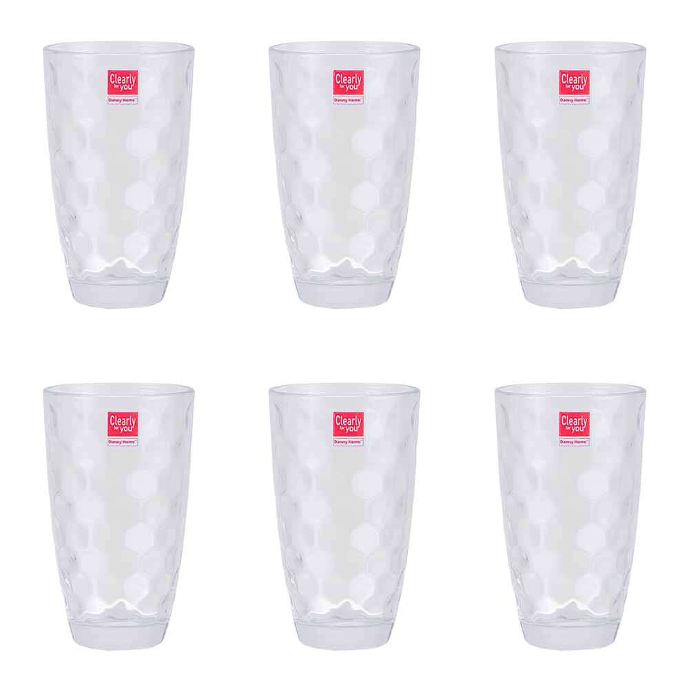 داني هوم طقم كاسات عصير زجاجية شفافة سعة 340 مل - 6 قطع