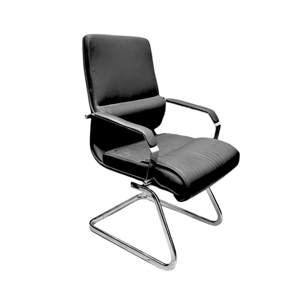 كرسي مكتبي جلد طبي بظهر مرتفع و مساند ذراعين - أسود