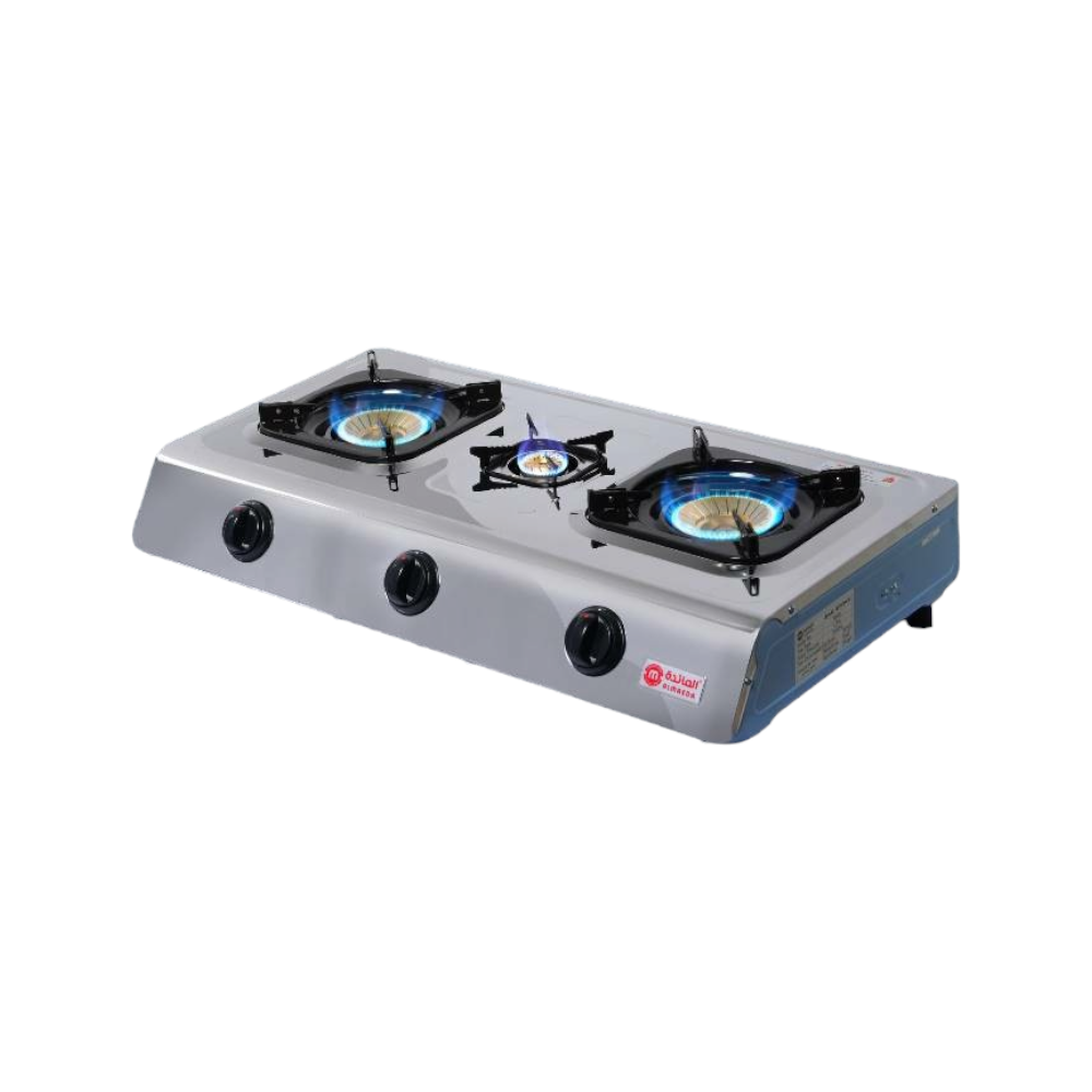 المائدة بوتاجاز غاز مسطح 3 شعل نحاسية - فضي