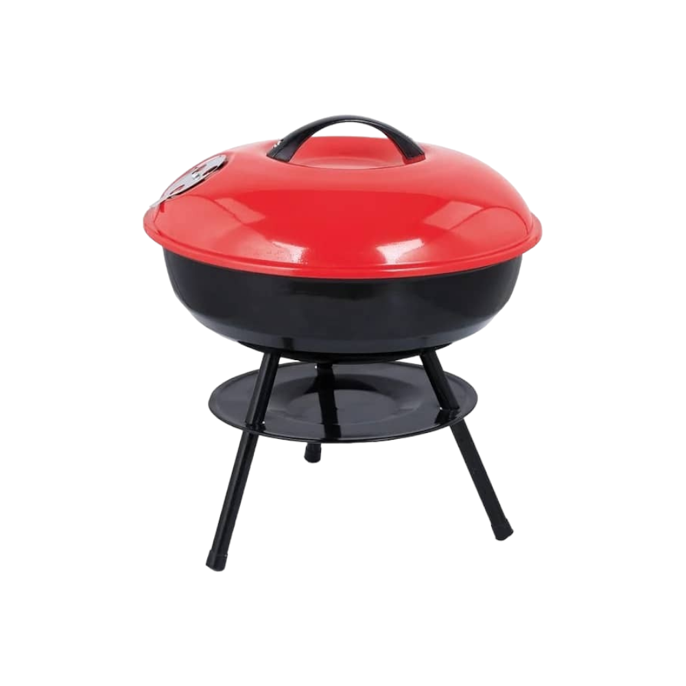 شواية فحم باربيكيو منزلية محمولة شكل دائري مع غطاء - أحمر