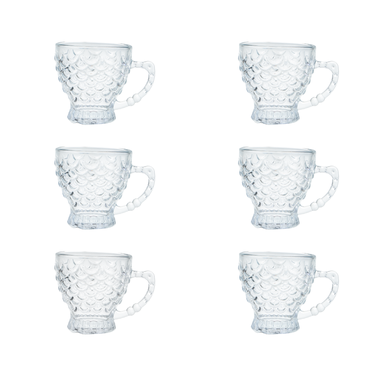 طقم كاسات شاي زجاجية شفافة بمقابض جانبية - 6 قطع