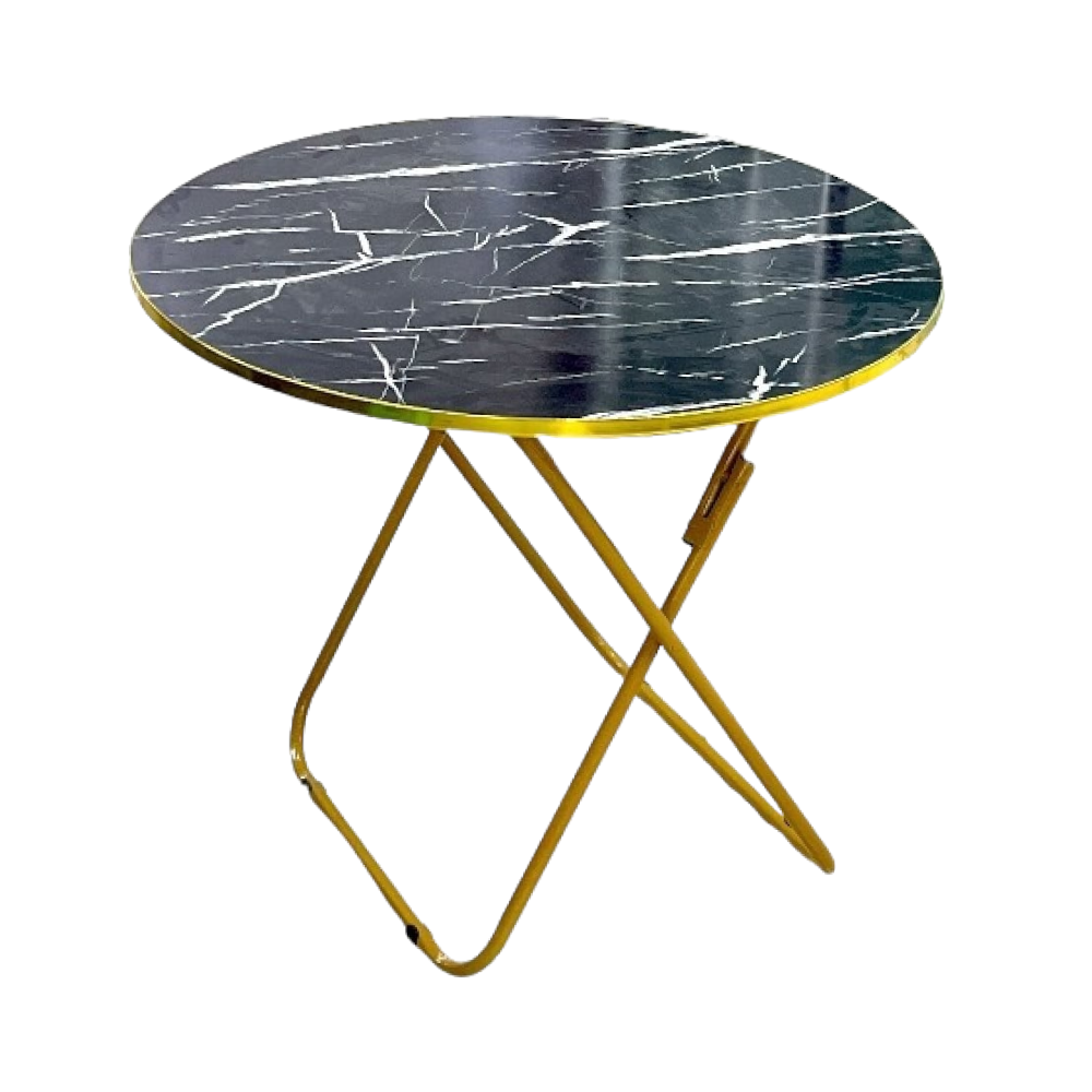 طاولة طعام دائرية متوسطة بسطح خشبي رخامي أسود - 100*70 سم