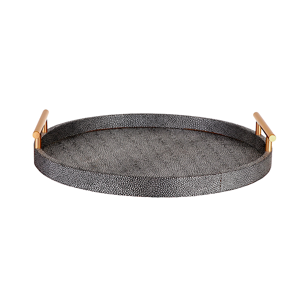 صحن تقديم دائري بتلبيسة جلدية قياس 25 سم - رمادي