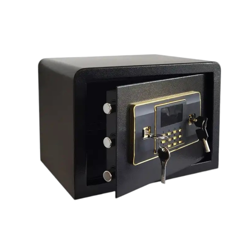 خزانة معدنية من الفولاذ بتأمينة قفل رقمي ومفاتيح - أسود