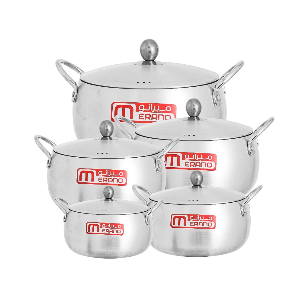 ميرانو طقم قدور طهي ألومنيوم فضي - 5 قطع