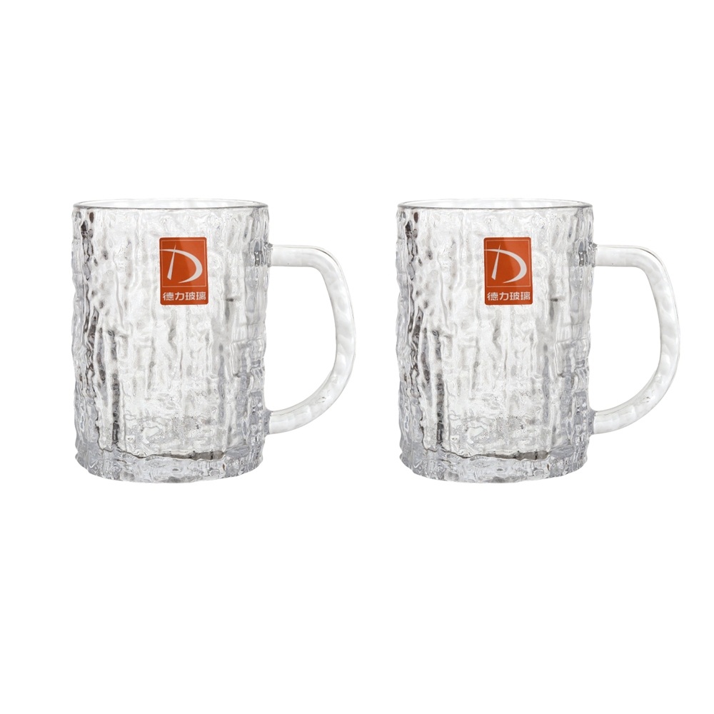 طقم كاسات شاي كريستالية شفافة بمقابض جانبية -  قطعتين