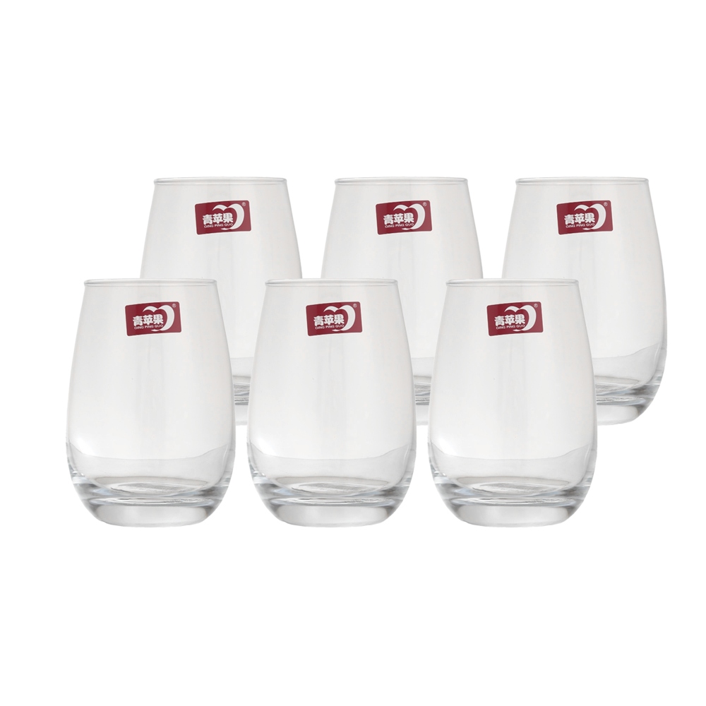 طقم كاسات عصير زجاج بيضاوية عريضة سعة 400 مل -  6 قطع 