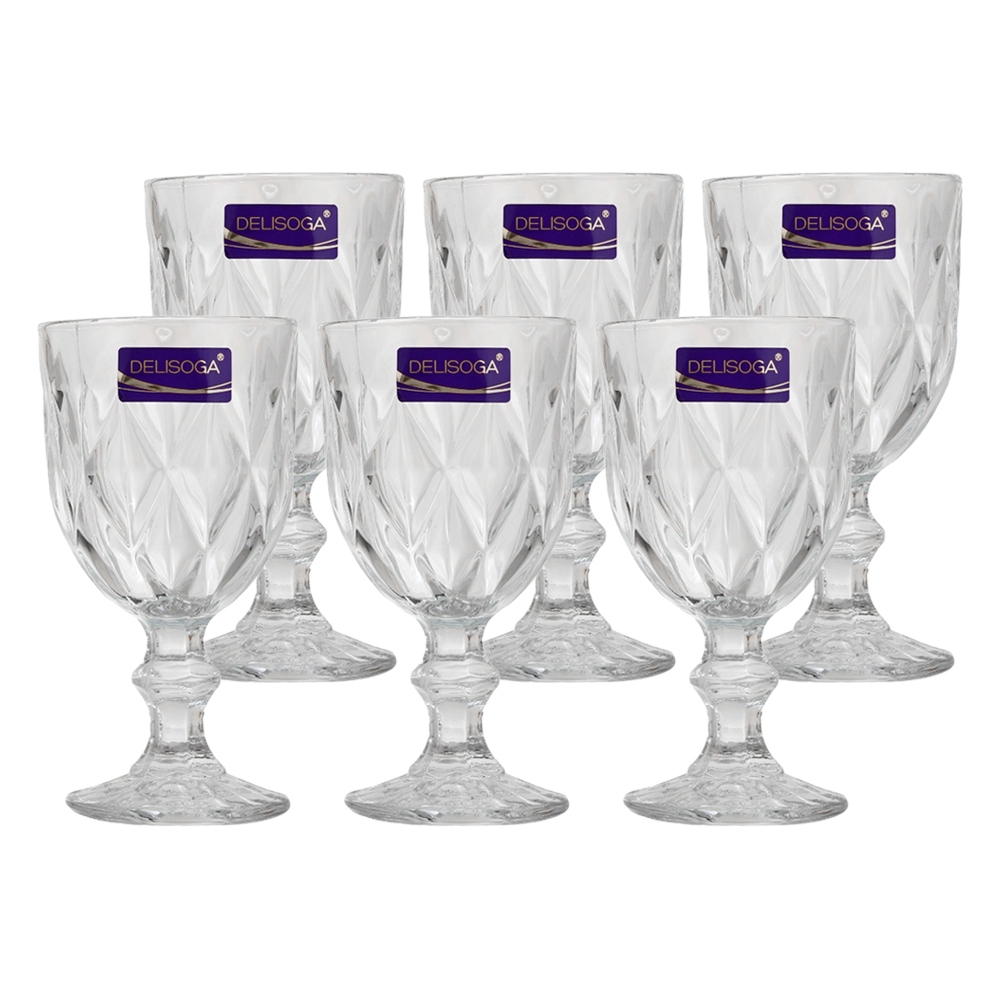 ديلسوجا طقم كاسات عصير زجاج كريستالية بقاعدة طويلة  - 6 قطع 