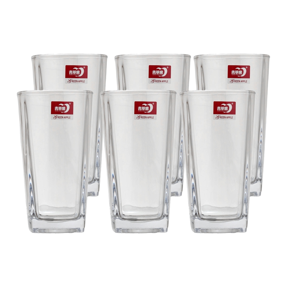 جرين آبل طقم كاسات عصير زجاج شفافة بقاعدة مربع سعة 240 مل  -  6 قطع 