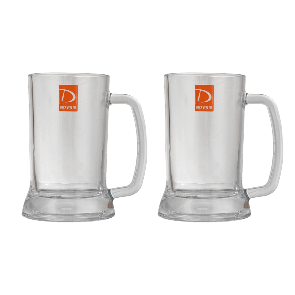 طقم كاسات شاي زجاجية شفافة بمقابض جانبية -  قطعتين