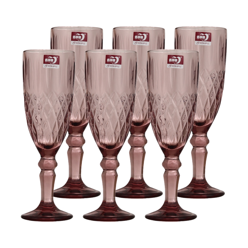 جرين آبل طقم كاسات عصير زجاجية بقاعدة دائرية متينة سعة 165 مل لون عنابي -  6 قطع 