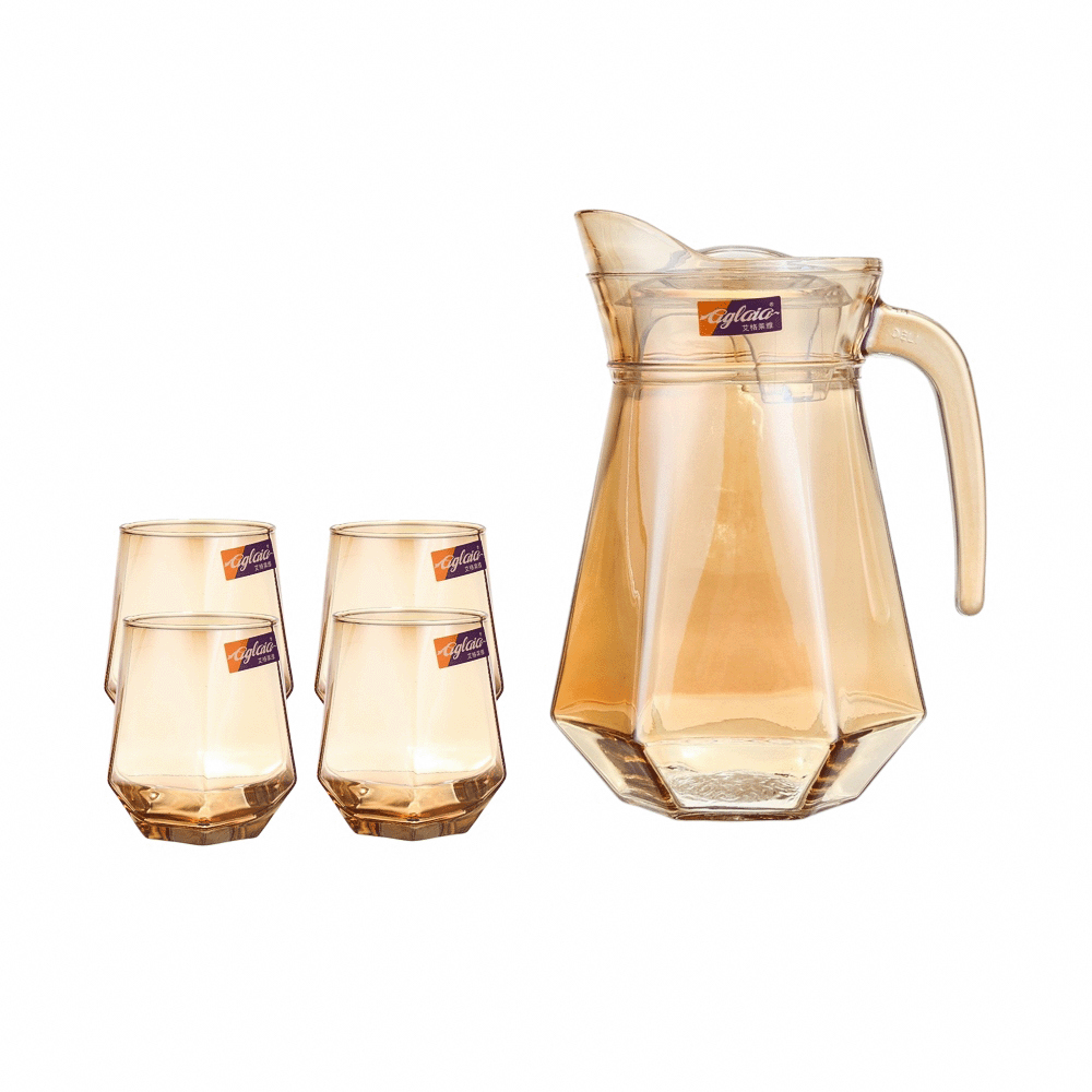 ديلي غلاسوير طقم جاك وأكواب زجاجية كهرمانية سعة 1.5 لتر موديل EH1028/L5HA  - عدد 5 قطع