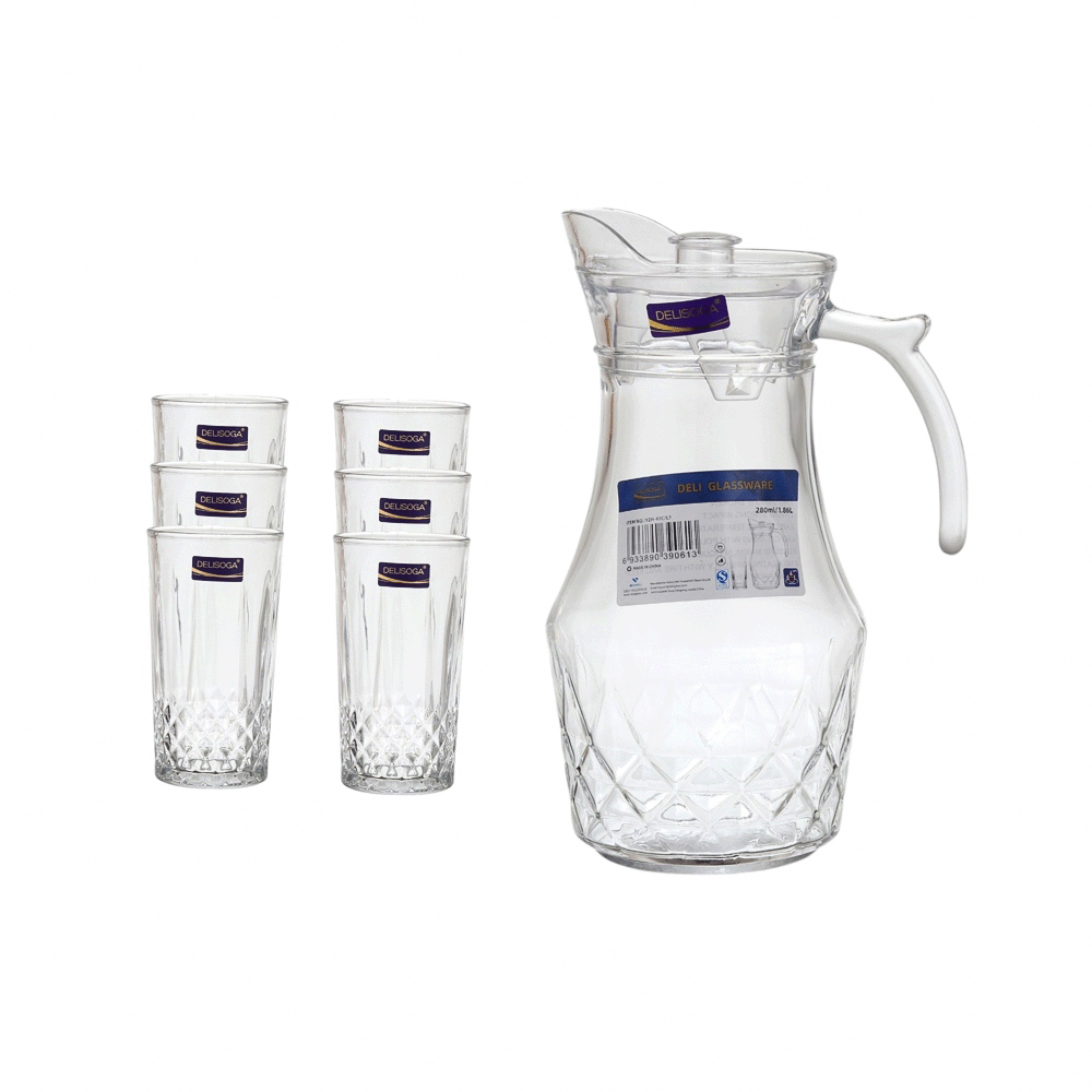دليسوغا طقم جاك وأكواب زجاجية شفافة سعة 1.8 لتر موديل YZH-41C/L7 - عدد 7 قطع