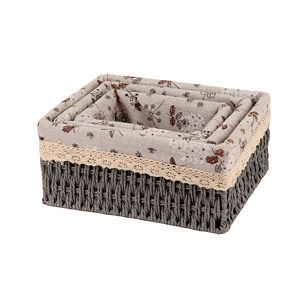 طقم سلات تخزين خشبية مستطيلة  3 قطع -  رمادي 