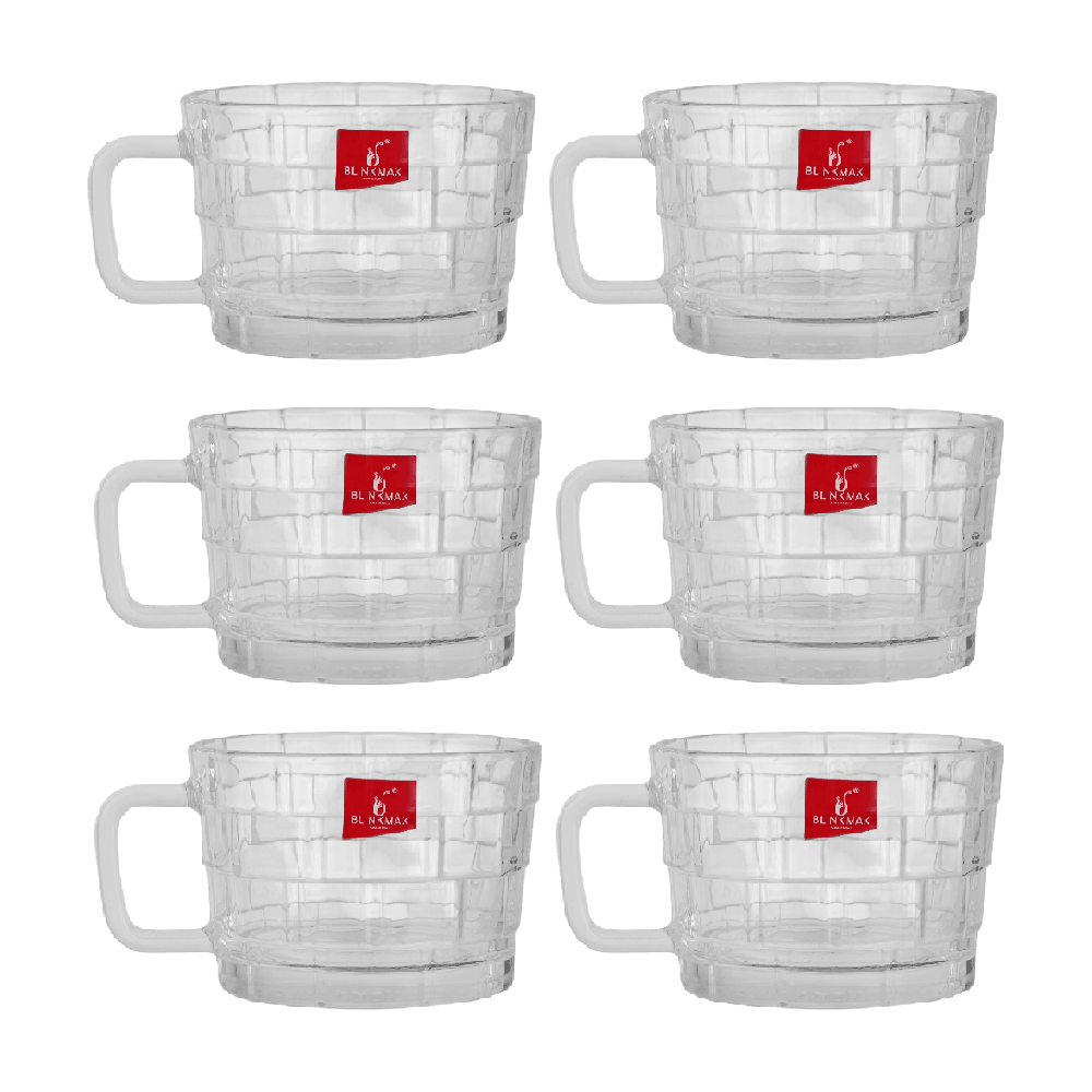 بلينك ماكس طقم أكواب قهوة زجاجية بسعة 225 مل نقش مربعات موديل KTZB326 - عدد 6 قطع 