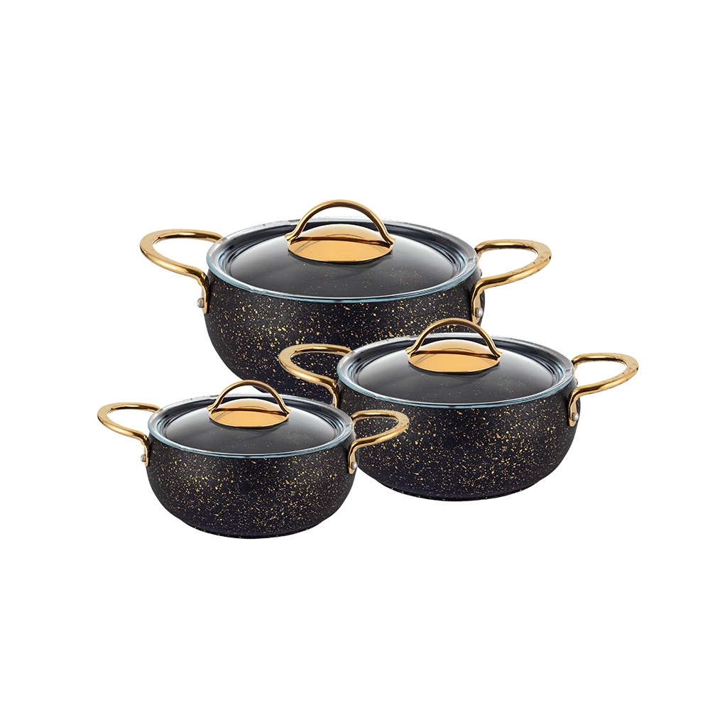 طقم أواني طهي بتصميم فاخر مع غطاء ومقابض مقاس 20 و 24 و 28 سم - 3 قطع