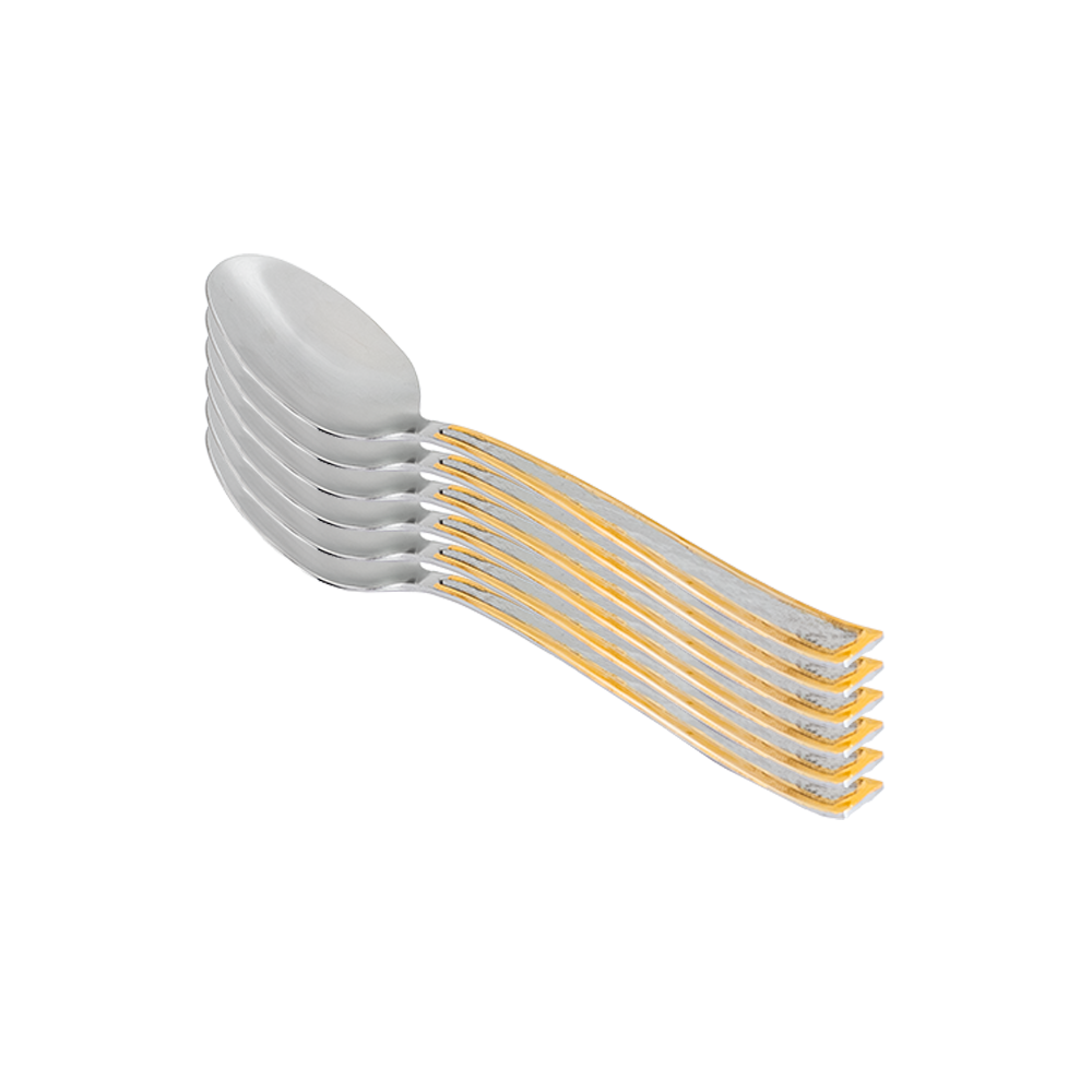 طقم ملاعق من الستانلس ستيل بلمسة ذهبية مقاس 20 سم - 6 قطع