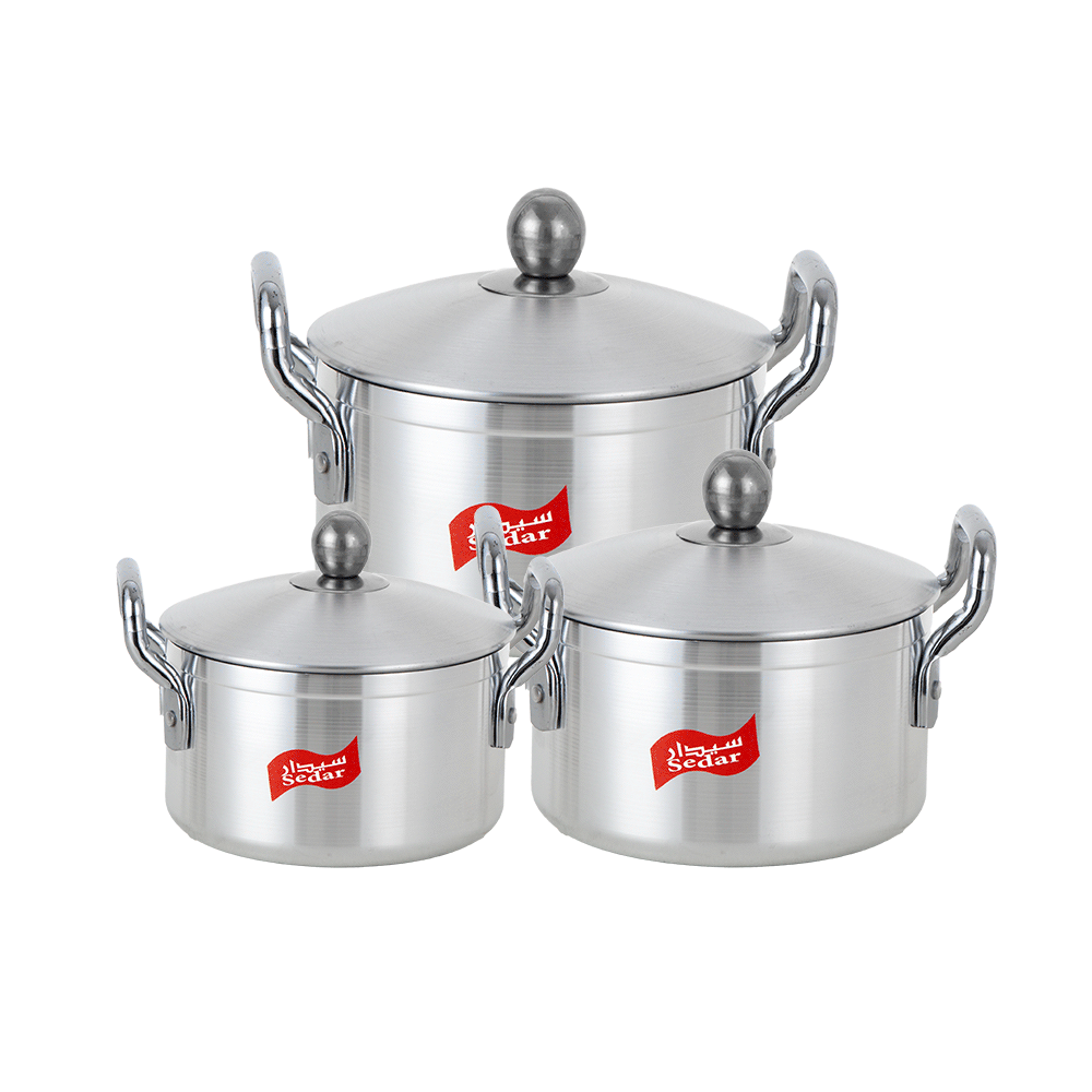 سيدار طقم أواني للطبخ  من الألومنيوم 3 قطع - فضي