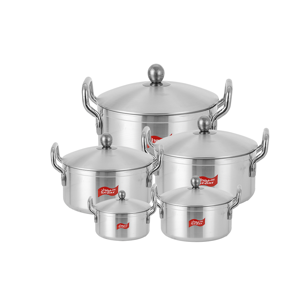 سيدار طقم أواني للطبخ من الألومنيوم 5 قطع - فضي