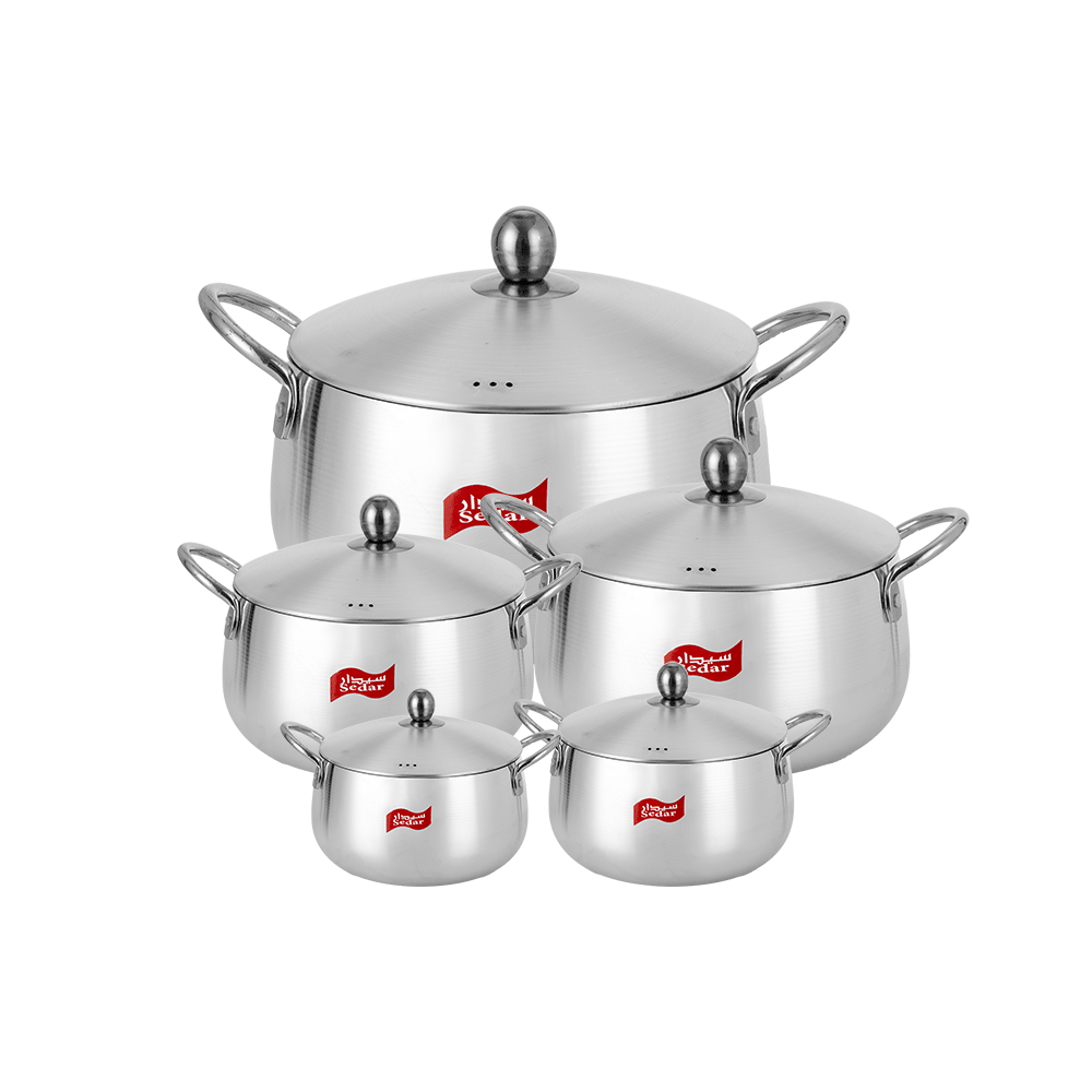 سيدار طقم أواني للطبخ من الألومنيوم 5 قطع - فضي