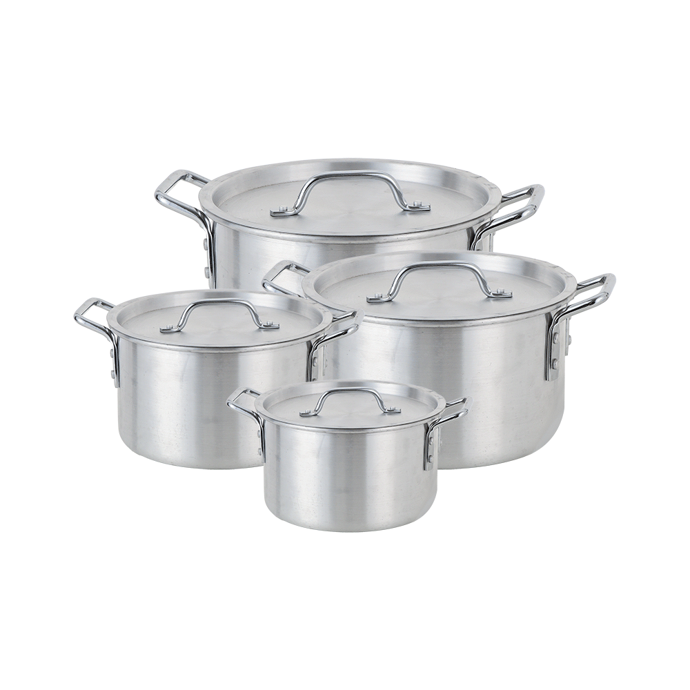 طقم قدور طبخ من الألومنيوم 4 قطع - فضي