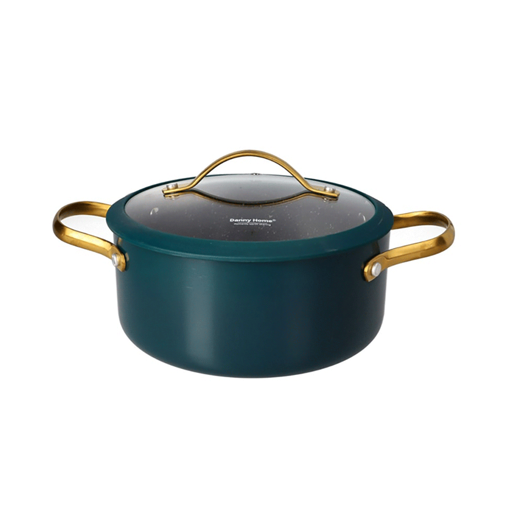 داني هوم قدر طهي ألومنيوم بغطاء زجاجي و مقابض استيل مقاس 24 سم - أخضر