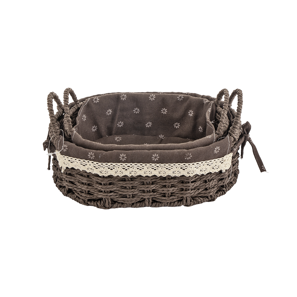 طقم سلات خزف بيضاوية مغطاه بقماش - قطعتين