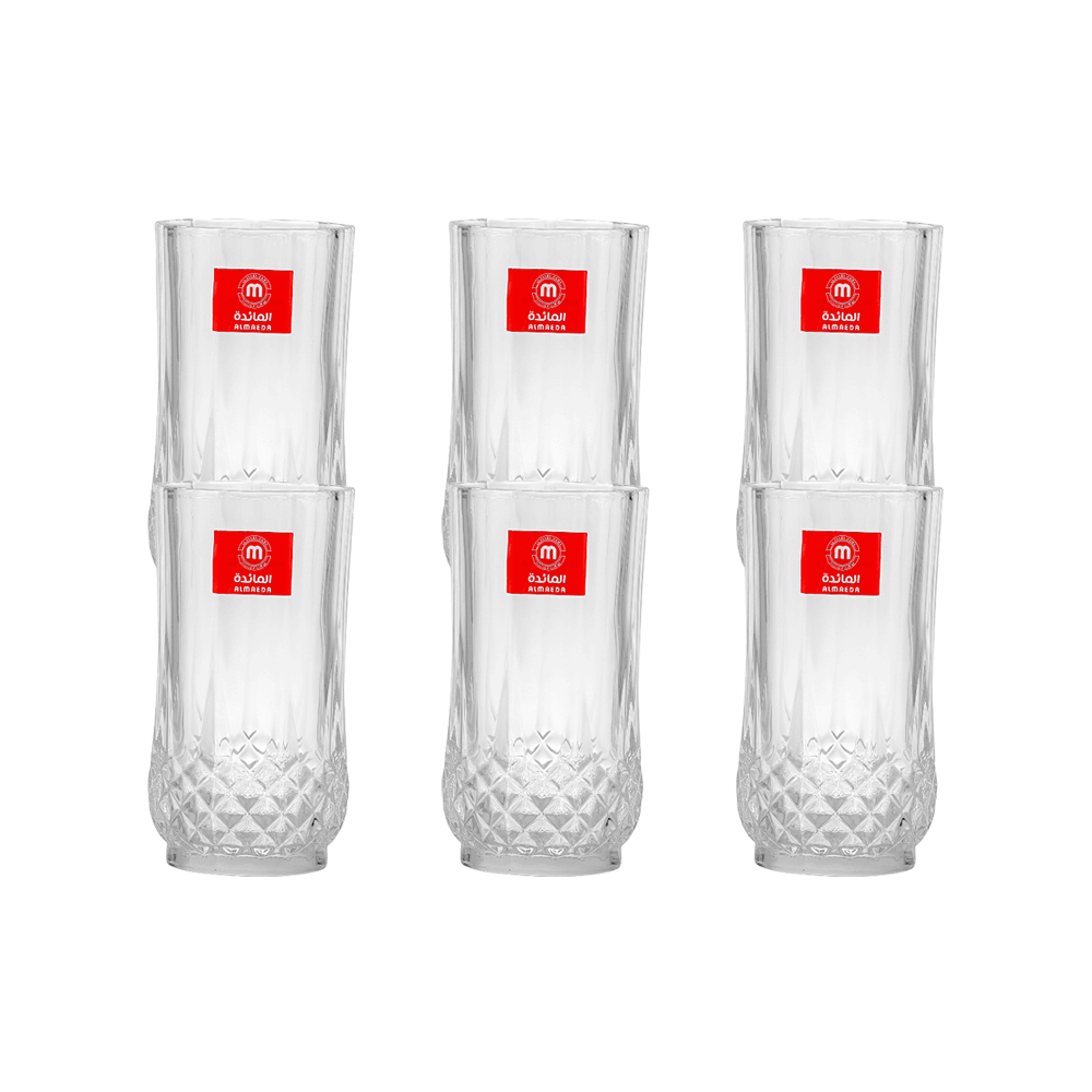 طقم أكواب عصير زجاجية سداسية منقوشة - 6 قطع