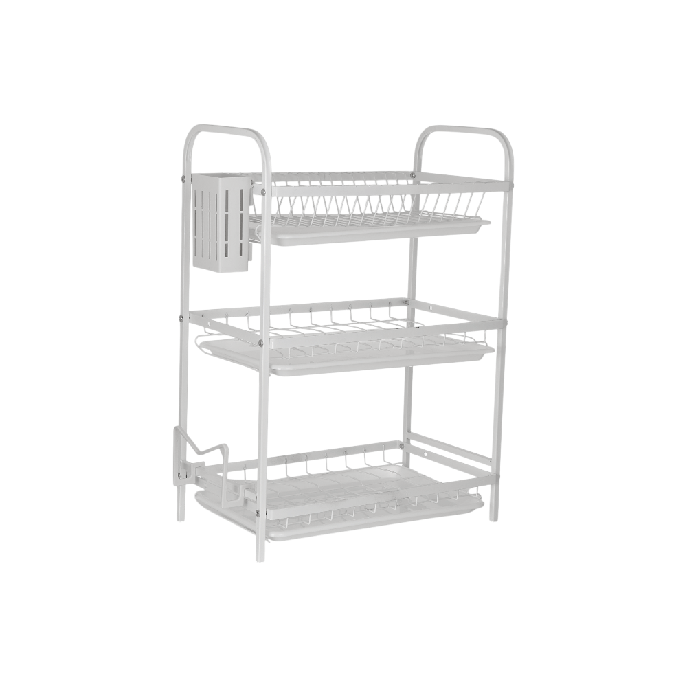 استاند صحون بلاستيك 3 طوابق مع سلة ملاعق جانبية  - فضي	