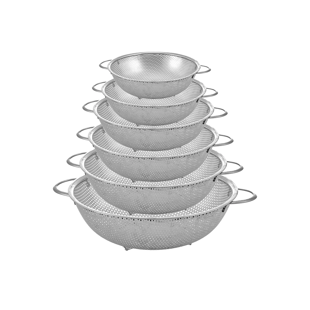 طقم سلات مصفاة استيل دائرية بمقابض جانبية - 6 قطع