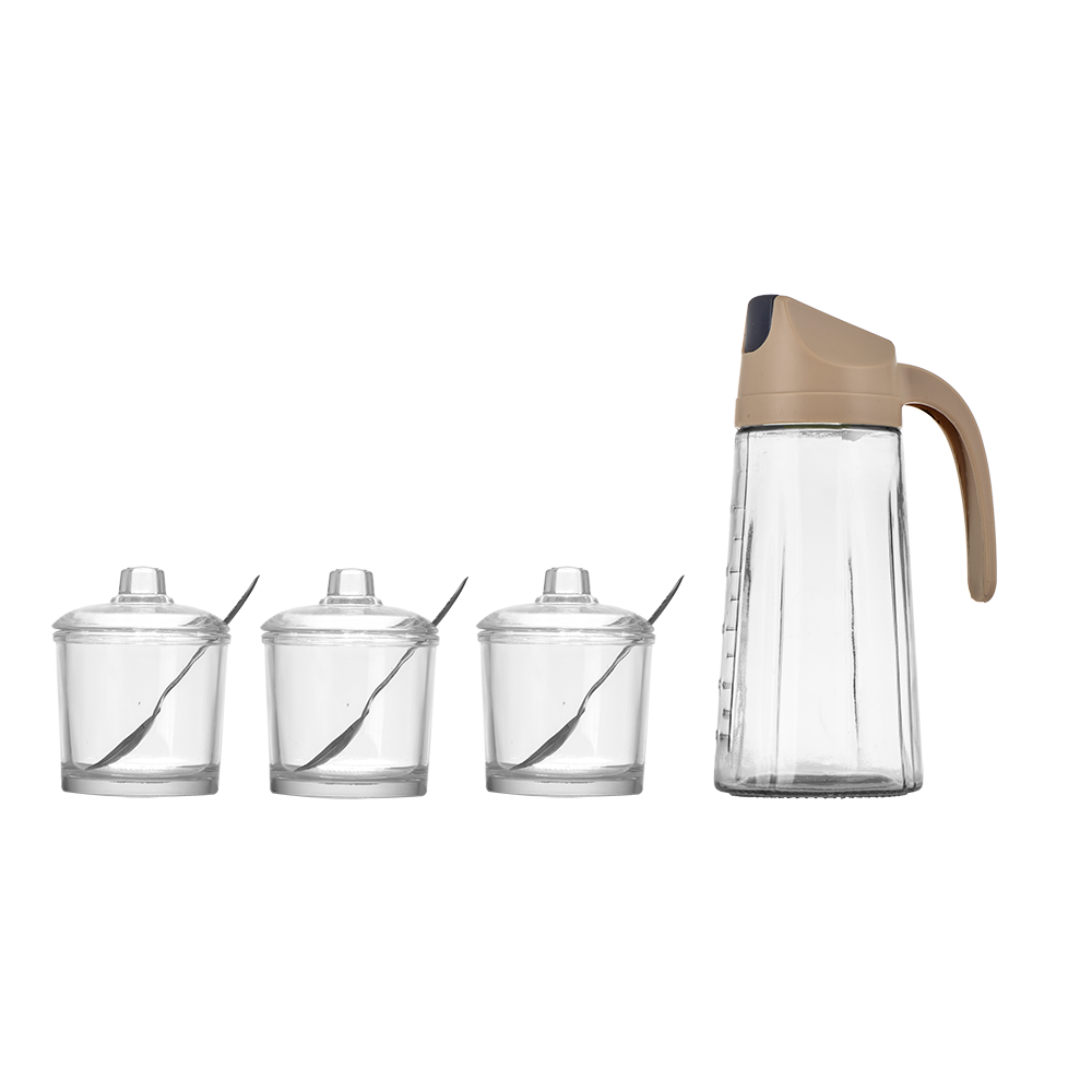 طقم مزيتة زجاجية  مع 3 علب توابل زجاجية  - 4 قطع 