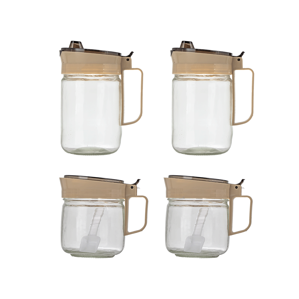 طقم مزيتات مع علب توابل زجاجية  - 4 قطع 