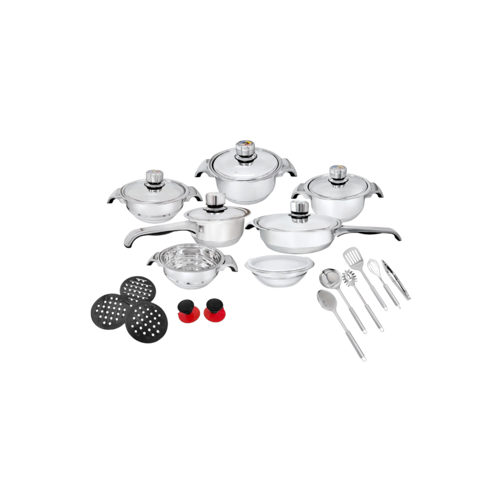 طقم قدور و أواني و ملاعق طهي استيل فضي - 24 قطعة 