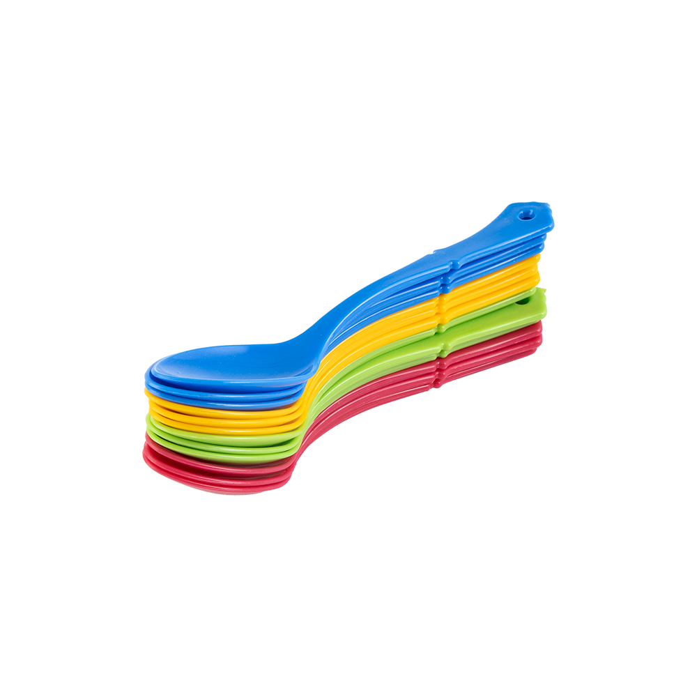 طقم ملاعق طعام بلاستيكية ملونة مقاس 16 سم - 12 قطعة