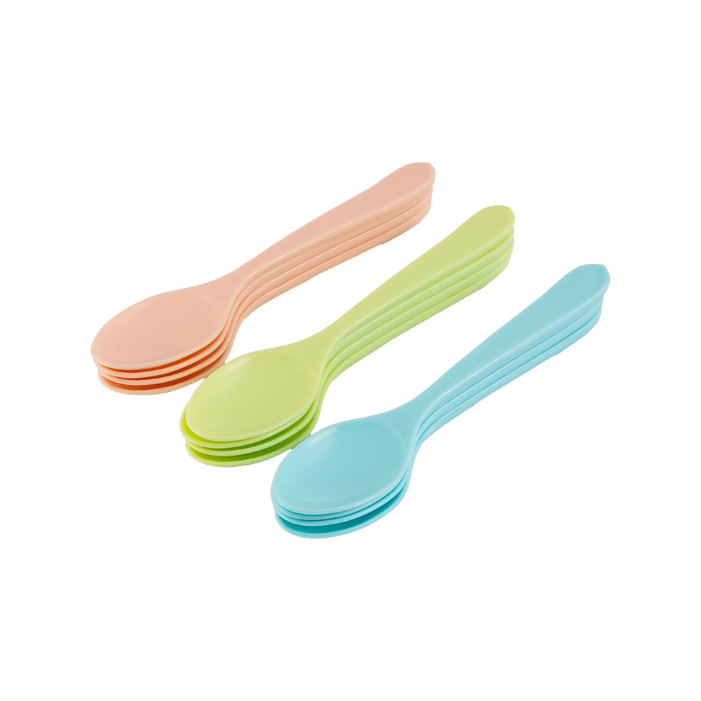 طقم ملاعق طعام بلاستيكية ملونة مقاس 14 سم - 12 قطعة