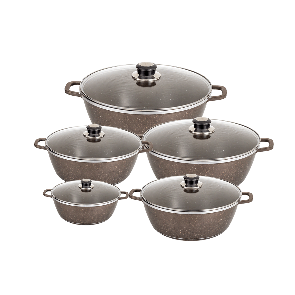 طقم أواني طهي من الجرانيت بني - 5 قطع