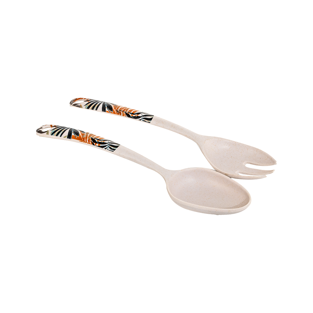 داني هوم طقم ملاعق سلطة بتصميم استوائي قطعتان - بيج