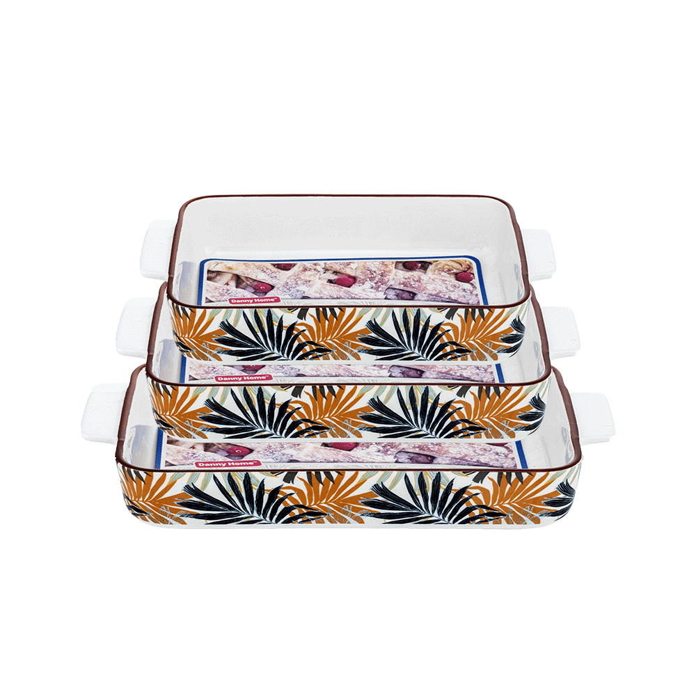 داني هوم طقم صواني خبز بورسلين بمقابض تصميم استوائي - 3 قطع