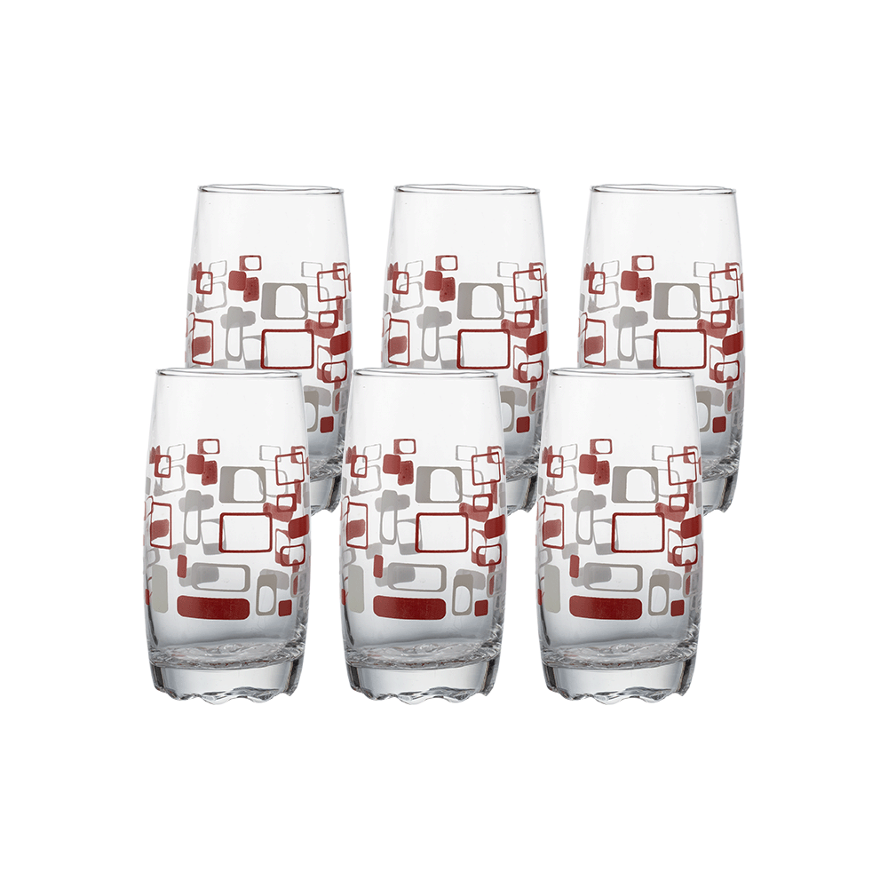 طقم كاسات عصير زجاجية منقوشة سعة 500 مل - 6 قطع