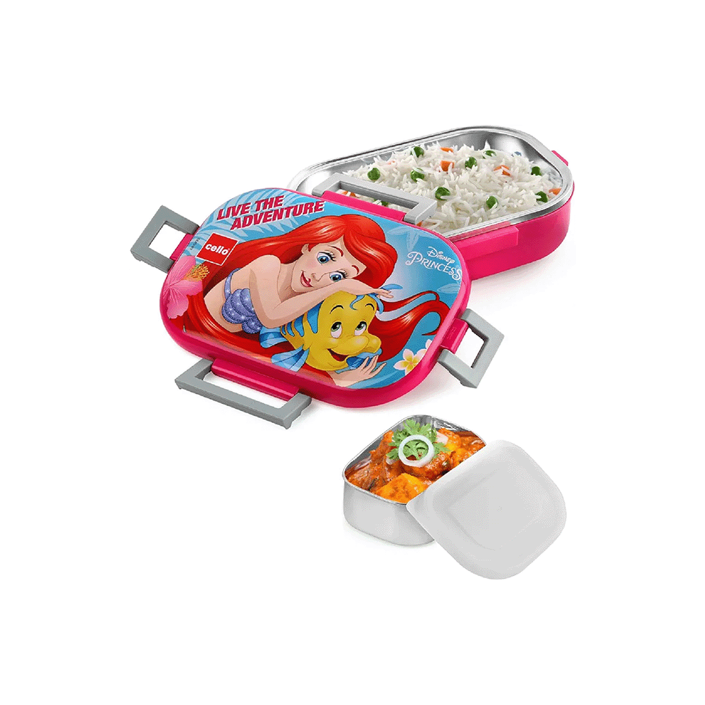 تشيلو حافظة طعام بلاستيكية معزولة للأطفال بطباعة شخصية أرييل حورية البحر - وردي