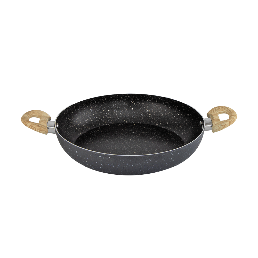 البدر مقلاه جرانيت دائرية بمقابض خشبية - 30 سم 