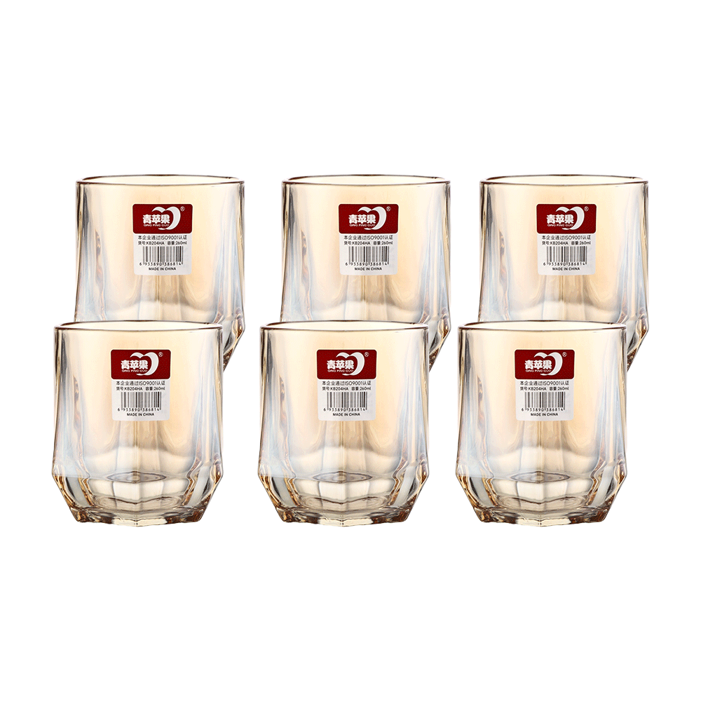 طقم كاسات عصير زجاج كريستالية ذهبي سعة 260 مل -  6 قطع