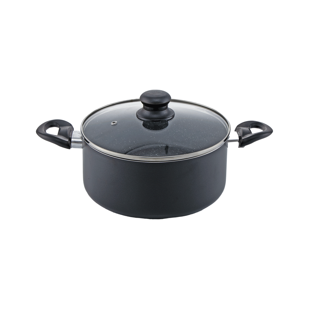 قدر طهي غير لاصق بغطاء زجاجي ومقبض قياس 24 سم - أسود