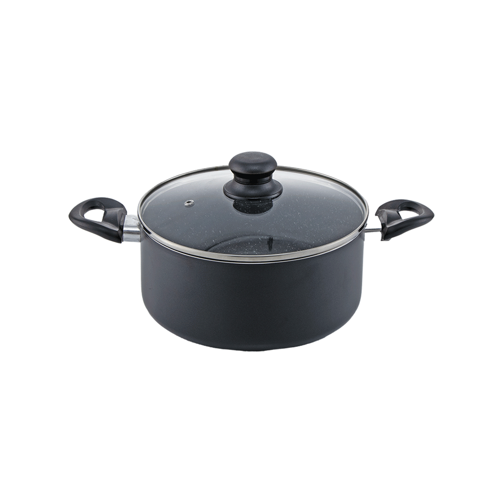 قدر طهي غير لاصق بغطاء زجاجي ومقبض قياس 22 سم - أسود