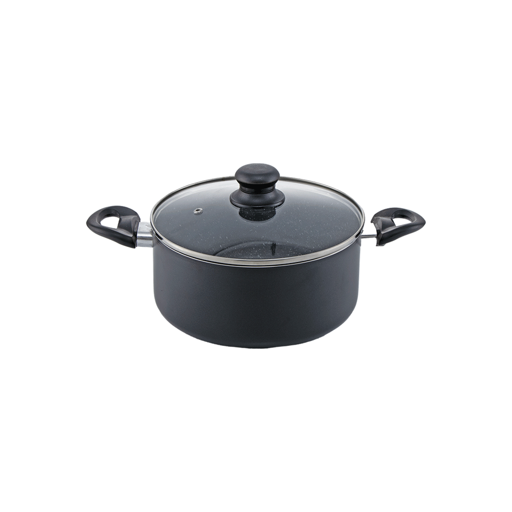 قدر طهي غير لاصق بغطاء زجاجي ومقبض قياس 20 سم - أسود