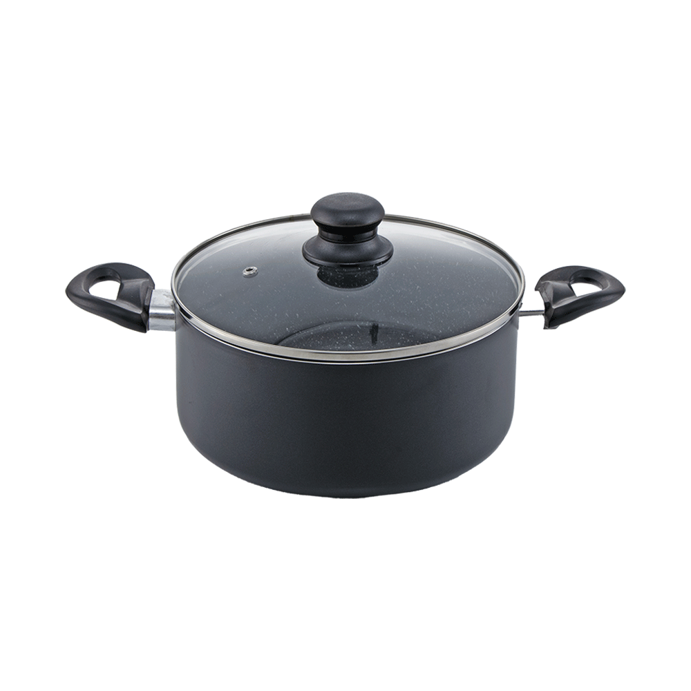 قدر طهي غير لاصق بغطاء زجاجي ومقبض قياس 26 سم - أسود