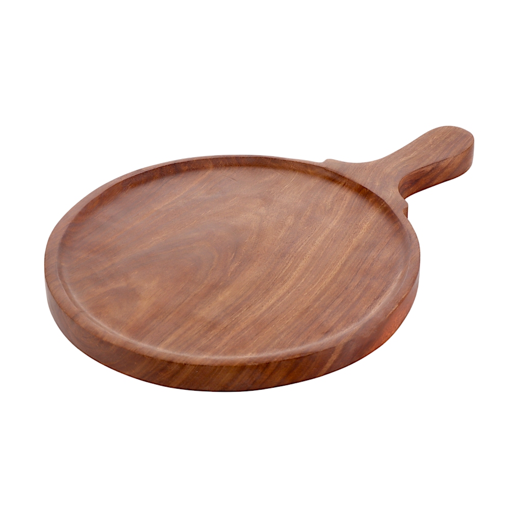 تيروير لوح تقديم بيتزا خشبي دائري بمقبض رقم 14 - بني