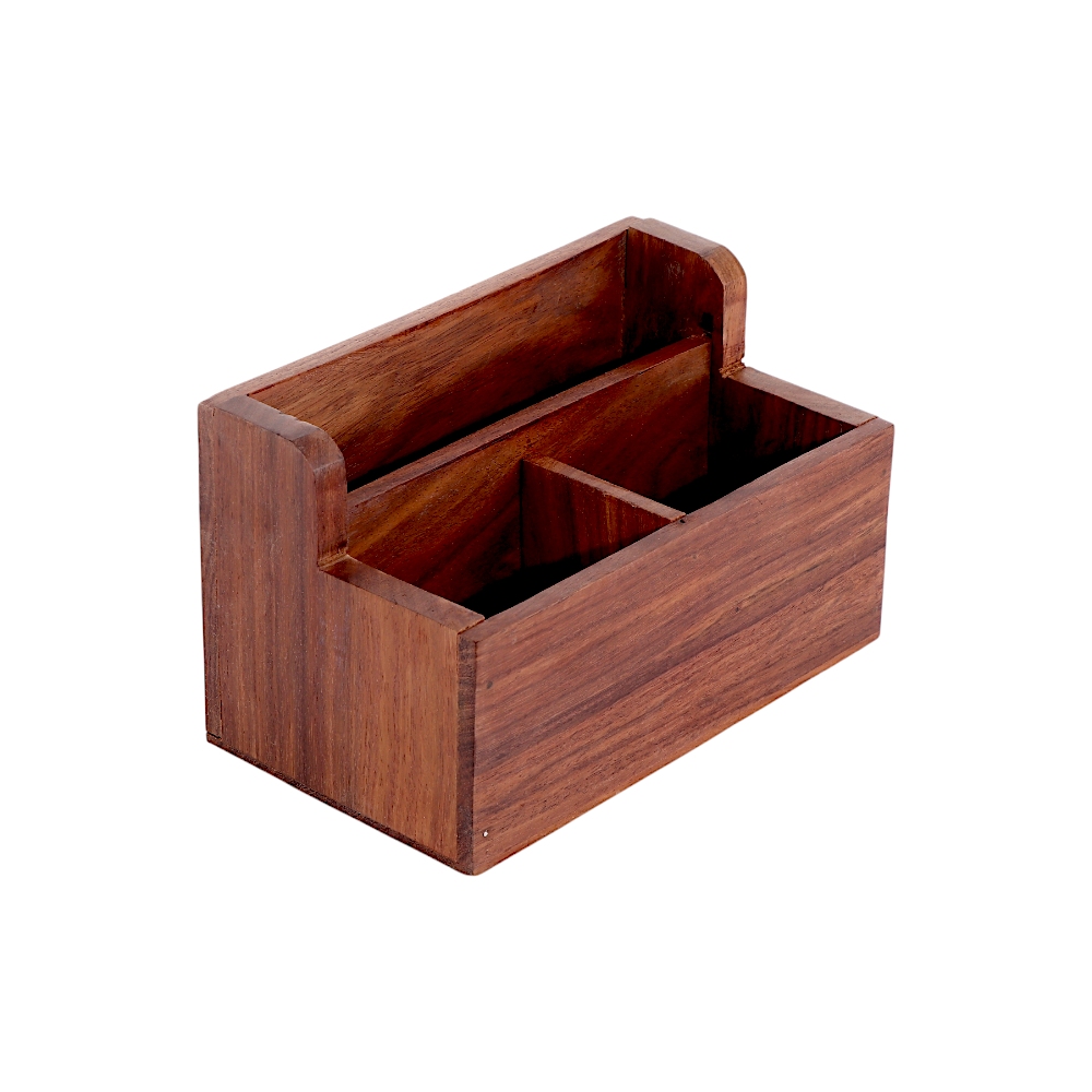 تيروير منظم مكتبي خشبي مستطيل بثلاثة أقسام - بني داكن