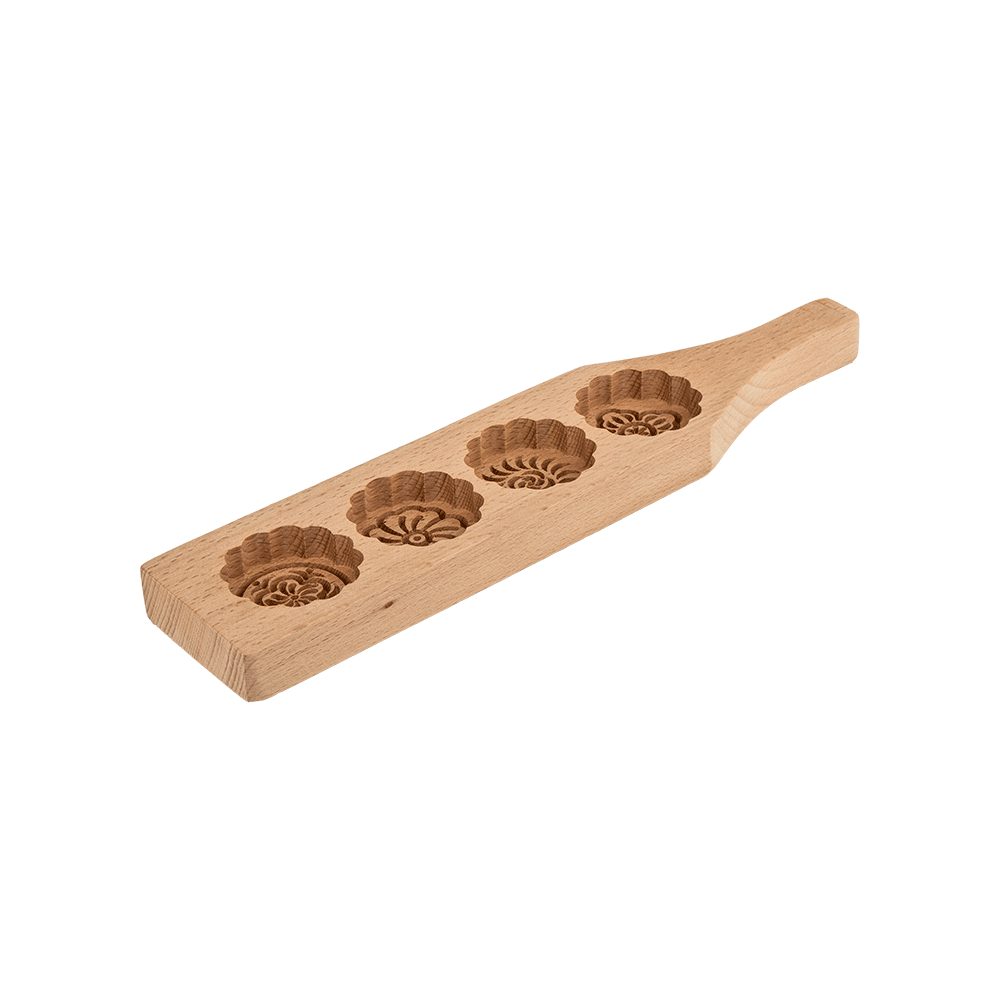  قالب  تشكيل البسكويت و الكعك خشبي 4 أشكال - بني 