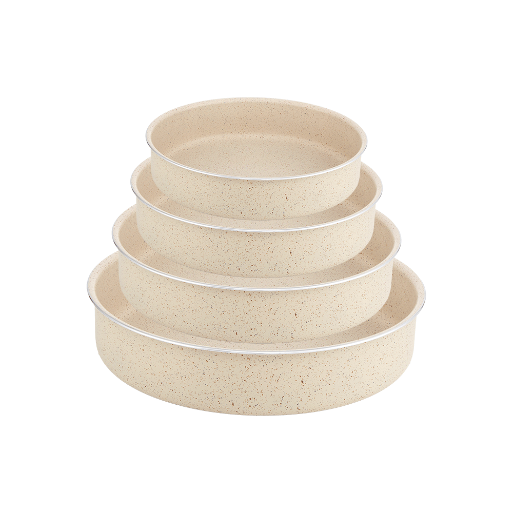 طقم صواني فرن جرانيت دائرية 4 قطع - بيج